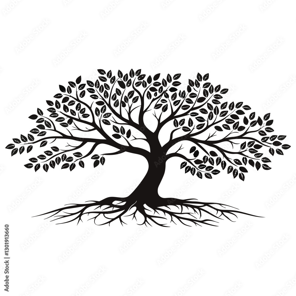 Obraz premium Green leaves tree: A tree with green leaves that is made by the company of the tree. black and white drawing of a tree with the word quot tree Art & Illustration
