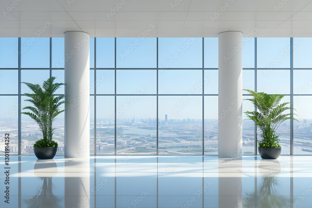 3D Illustration Empty Office Interior Design Modern Architecture Floor Window City View 3D Illustration Empty Office Interior Design Modern Architecture Floor Window City View