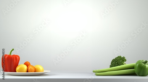 Vibrant Vegetables and Citrus Fruits on a White Surface
