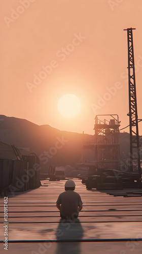 3D Illustration - Sunset at...
