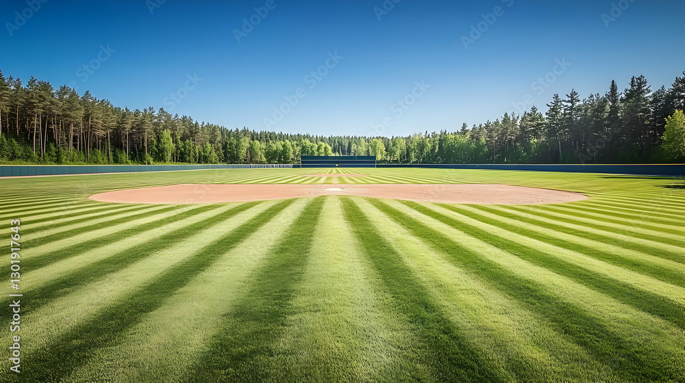 Obraz premium Photo Perfect Baseball Field Lush Green Grass Daytime