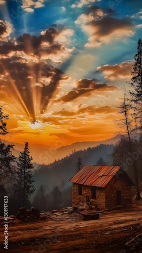Illustration of Cabin, Suns...
