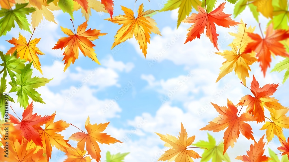 Colorful Autumn Maple Leaves Frame Against a Blue Sky Colorful Autumn Maple Leaves Frame Against a Blue Sky
