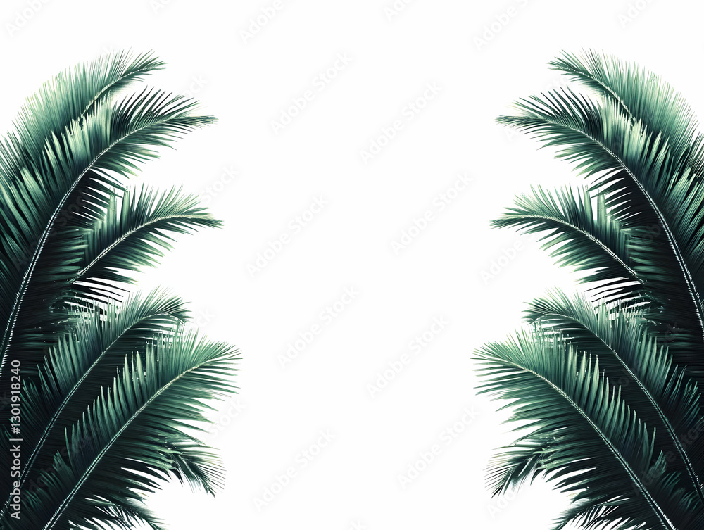 Naklejka premium Tropical Illustration Background - Palm Leaves, Green, White Background, Nature