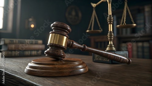 Wooden Gavel with Golden Band: Symbol of Justice and Legal Authority