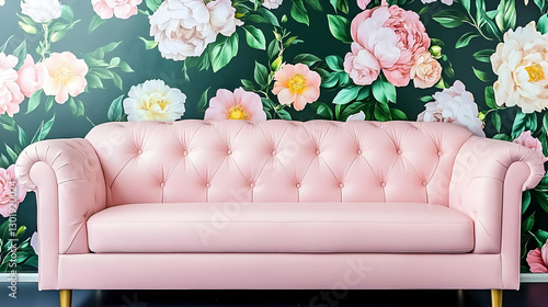 Photo: Pink Sofa, Floral Wa...