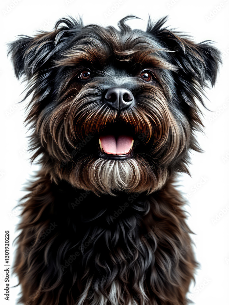 Adorable black and brown Schnauzer dog panting on white background Adorable black and brown Schnauzer dog panting on white background