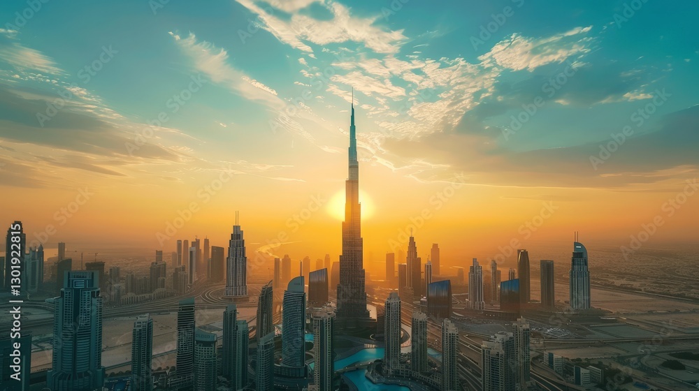 Fototapeta premium Iconic city landmark surrounded by urban landscape with