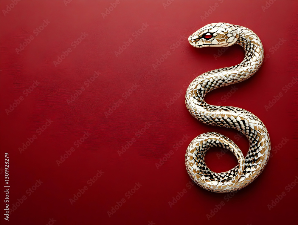 Gold Snake Illustration on Red Gold Snake Illustration on Red