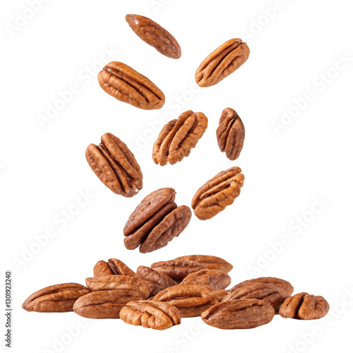 Falling pecans isolated on transparent background 