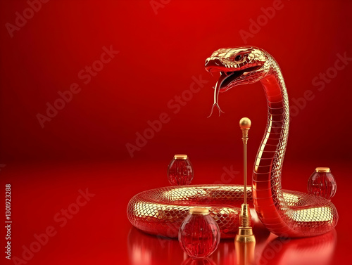 3D Illustration Golden Snak...