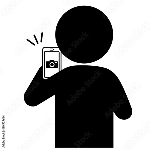 スマホで撮影する人のピクトグラム　後ろ姿