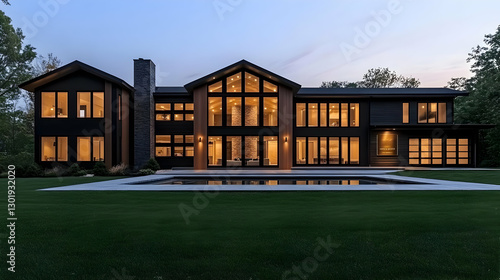 Photo Modern Home Architecture, Design, Exterior, House, Luxury, Night, Pool, Real Estate, Residence, Twilight