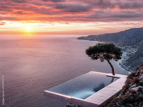 3D Illustration Sunset Ocea...