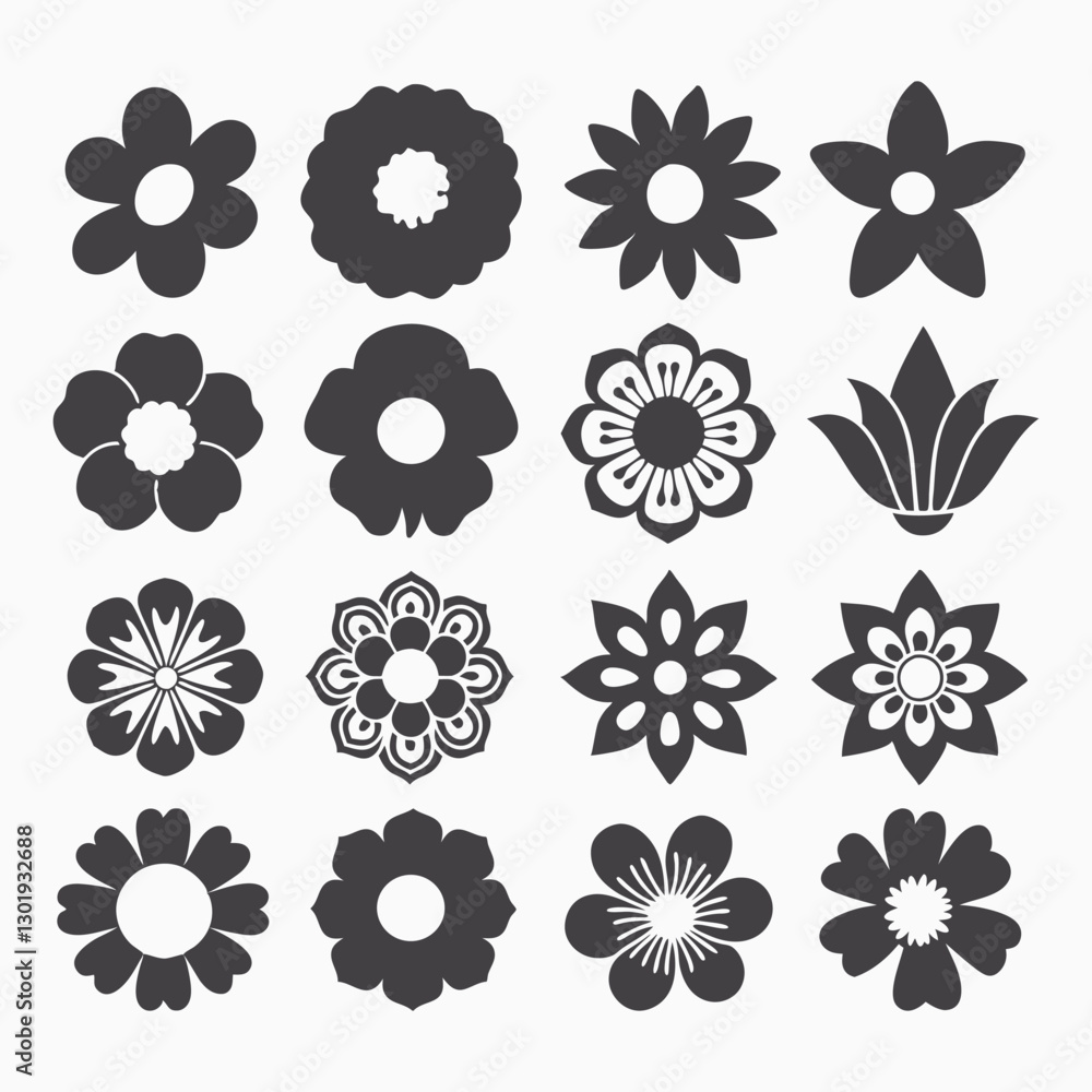 Set of flowers icon, colorful flowers icon, flower icon set Set of flowers icon, colorful flowers icon, flower icon set