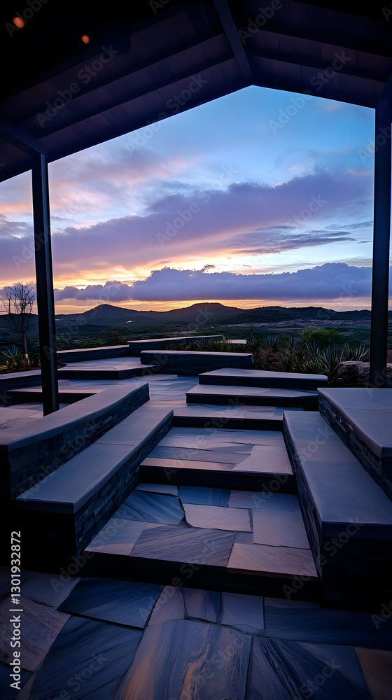 Fototapeta premium Sunset View from Patio Stone Steps