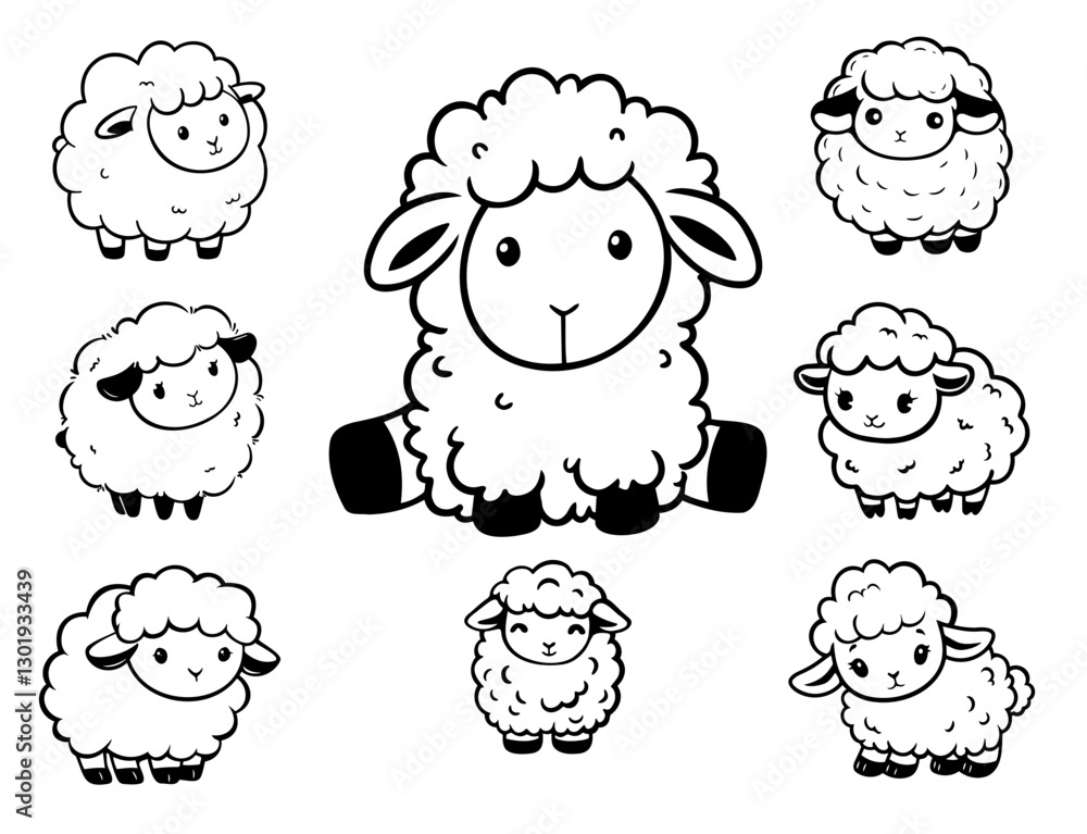 Set of sheep in various poses. Vector cartoon illustration Set of sheep in various poses. Vector cartoon illustration
