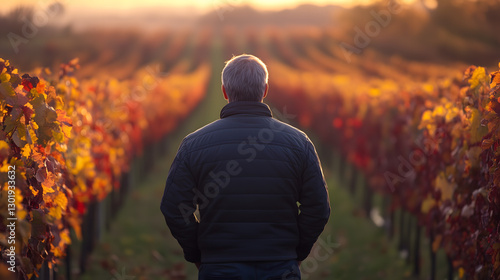 Elderly Man Standing in Autumn Fields
