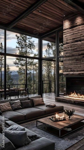 Modern Cabin Living Room 3D...