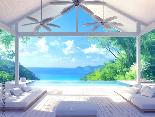 Illustration - Serene Seaside Retreat Ocean View, Pool, and Relaxation