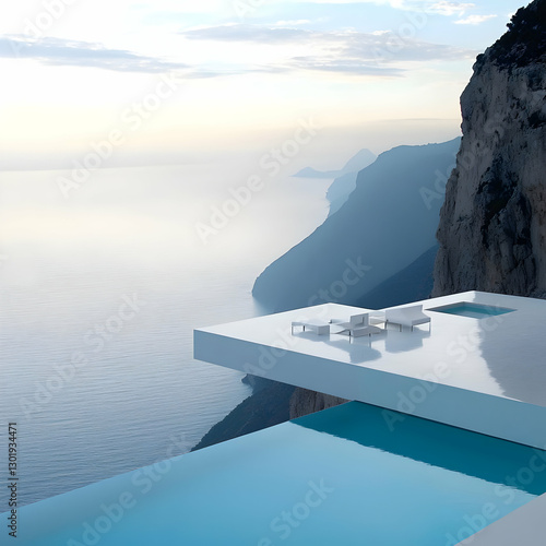 3D Illustration, Infinity Pool, Ocean View, Cliffside Luxury