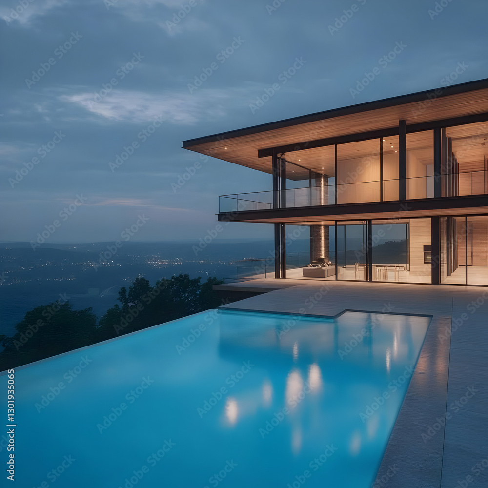 Fototapeta premium Modern House Dusk 3D Illustration