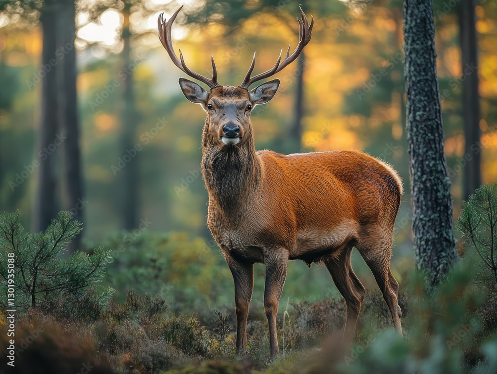 Fototapeta premium Majestic Red Deer Stag in Autumn Forest