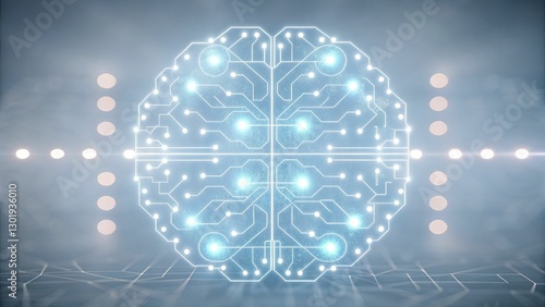 Wallpaper Mural A cybernetic mind-map displaying abstract AI thought processing in soft blue hues. Torontodigital.ca