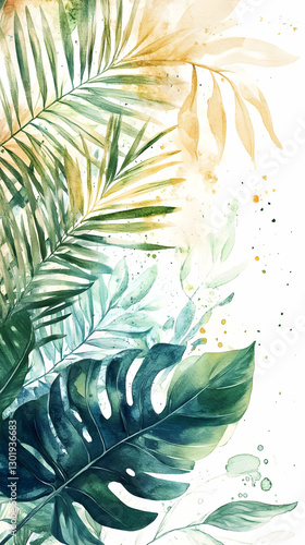 Watercolor Tropical Leaves ...