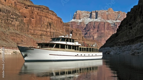 Luxury Yacht on Peaceful Water in Grand Canyon Landscape
