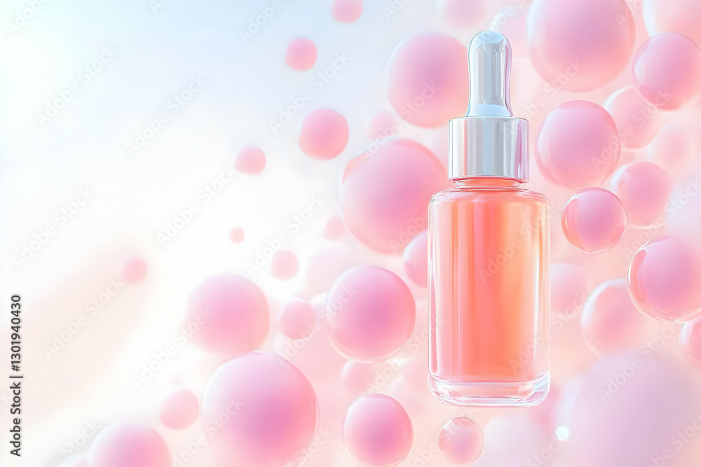 3D Abstract Background Pink Bubbles Cosmetic Bottle Illustration 3D Abstract Background Pink Bubbles Cosmetic Bottle Illustration
