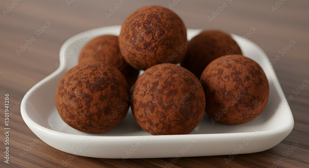 Delicious chocolate truffles on a white heart shaped dish sweet dessert on transparent background Delicious chocolate truffles on a white heart shaped dish sweet dessert on transparent background