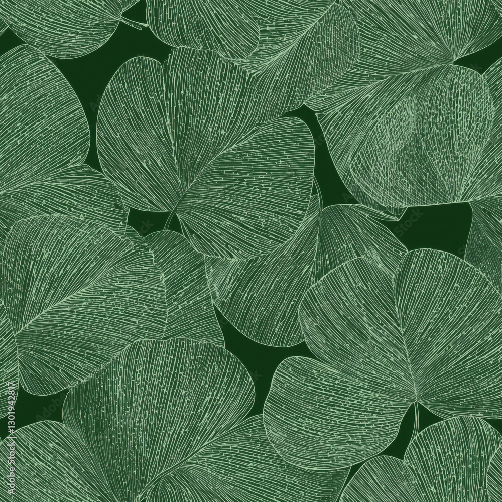 Obraz premium Seamless lotus leaves, green leaf line art wallpaper pattern on light colored background in soft green hues for fabric, textile design, gift wrapping paper, wallcovering, banner, invitation card