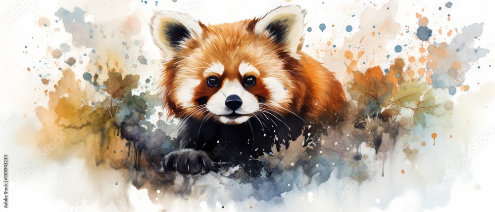 Obraz premium Adorable Red Panda in Watercolor Style on White Background