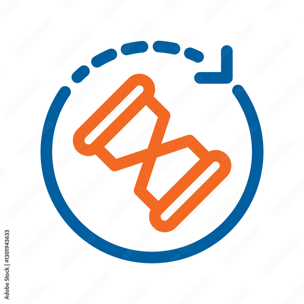 A digital vector icon depicting an hourglass enclosed within a circular arrow symbolizing delivery time shipping duration estimated arrival logistics scheduling. A digital vector icon depicting an hourglass enclosed within a circular arrow symbolizing delivery time shipping duration estimated arrival logistics scheduling.