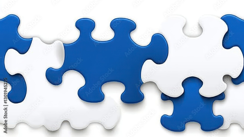 Blue and White Jigsaw Puzzle Pieces on White Background Blue and White Jigsaw Puzzle Pieces on White Background