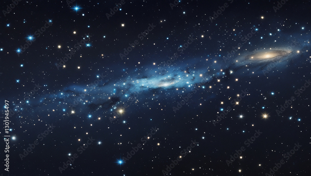 Beautiful Deep Space Scene with Sparkling Stars and Faint Galactic Light on a Black Celestial Background Beautiful Deep Space Scene with Sparkling Stars and Faint Galactic Light on a Black Celestial Background