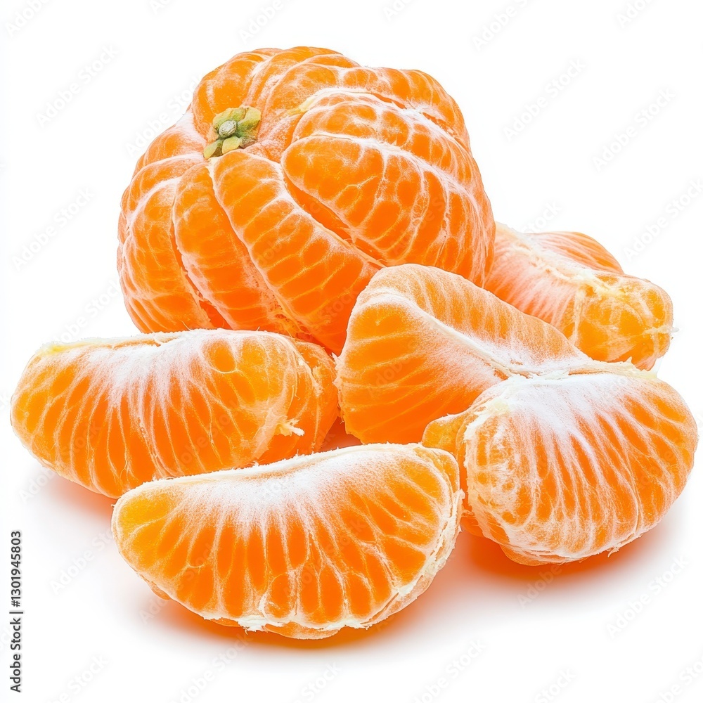 Bright Orange Mandarin Orange Segments on White Background Bright Orange Mandarin Orange Segments on White Background