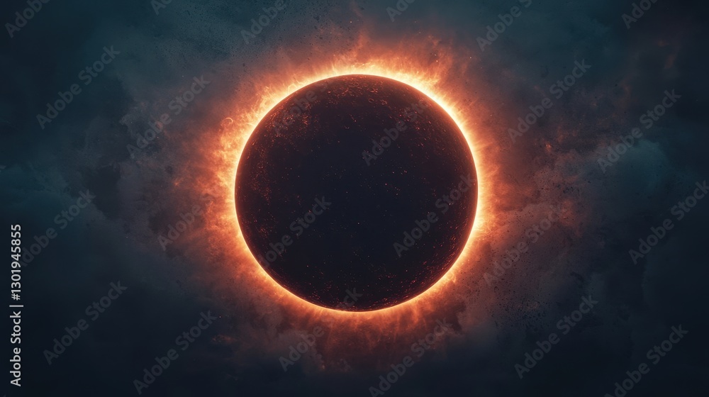 Dramatic Solar Eclipse with Fiery Corona Surrounded by Dark Cloudy Sky Perfect for Nature and Space Enthusiasts Dramatic Solar Eclipse with Fiery Corona Surrounded by Dark Cloudy Sky Perfect for Nature and Space Enthusiasts