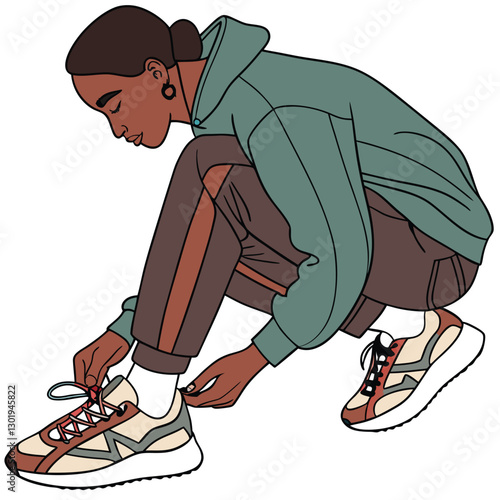 Person Tying Sneakers Illustration