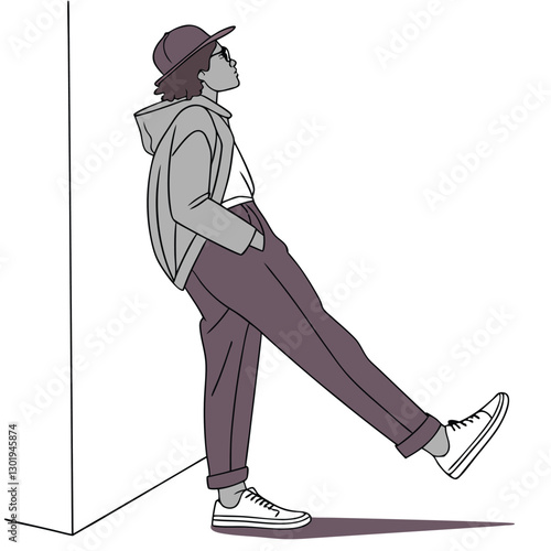 Stylish Person Leaning Against Wall in Casual Outfit