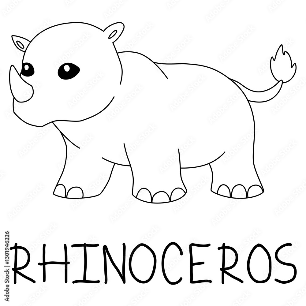 Obraz premium one-horned rhinoceros with text below hand written