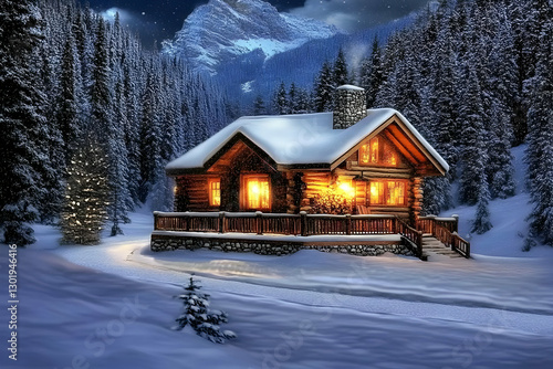 Illustration Cozy Cabin Win...