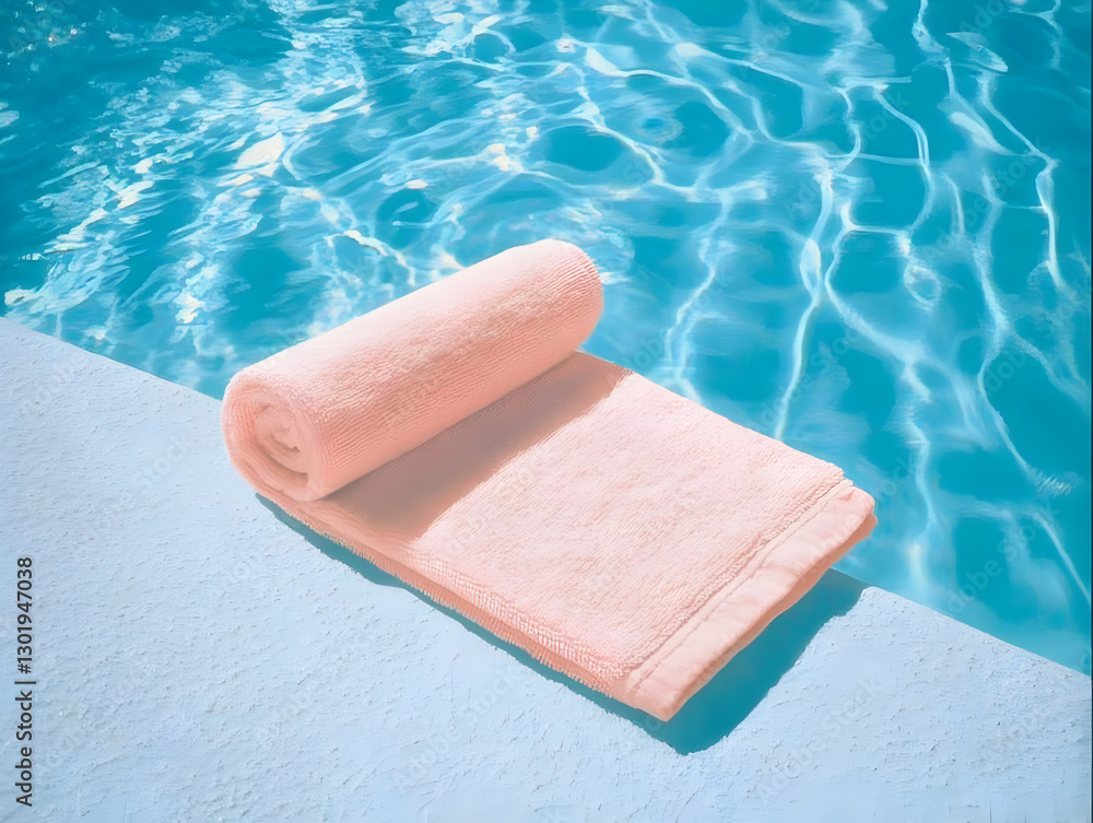 Photo Summer Relaxation Poolside Towel, Blue Water