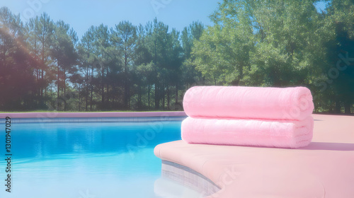 Pink Towels by Poolside Illustration