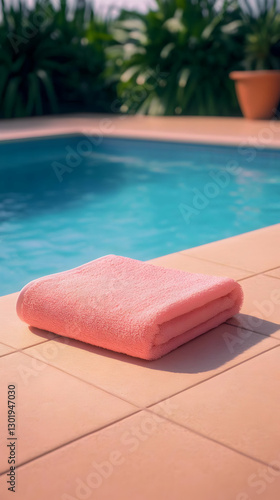 Photo: Pink Towel by Poolside Relaxation Summer Vibes