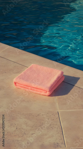 Photo: Pink Towel Poolside Relaxation Summer Vacation