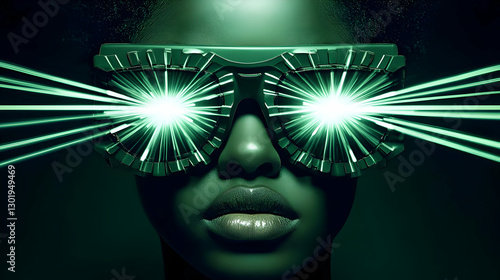 3D Illustration Green Laser...