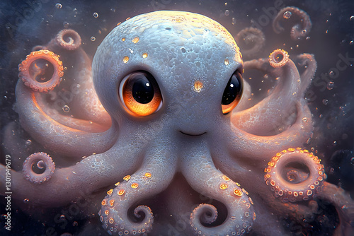 3D Illustration Cute Octopu...