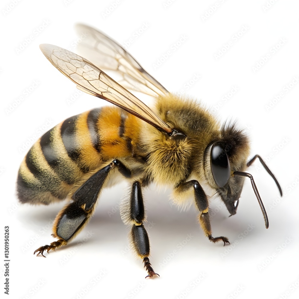 Macro Photograph of a Honey Bee: Highly Detailed Insect Anatomy with Transparent Wings Macro Photograph of a Honey Bee: Highly Detailed Insect Anatomy with Transparent Wings